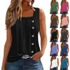 Women's Fashion Casual Basic Pleated Plain Button Square Collar Sleeveless Vest Print Summer Tank Tops
