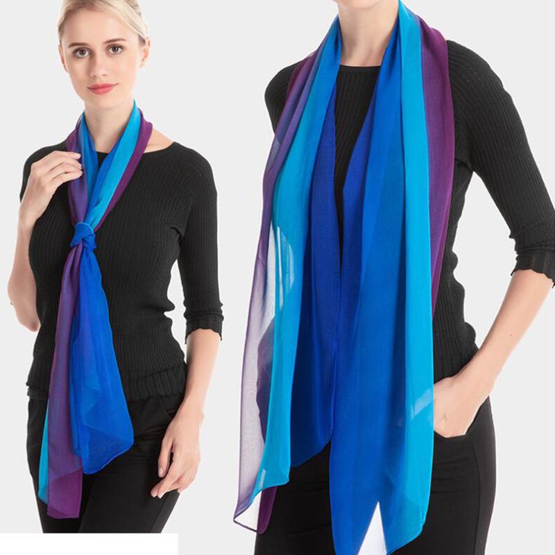 Шелковый шарф с градиентным цветом, женские шифоновые хиджабы, длинный легкий марлевый шарф на шею, шаль-жаржет, хиджаб