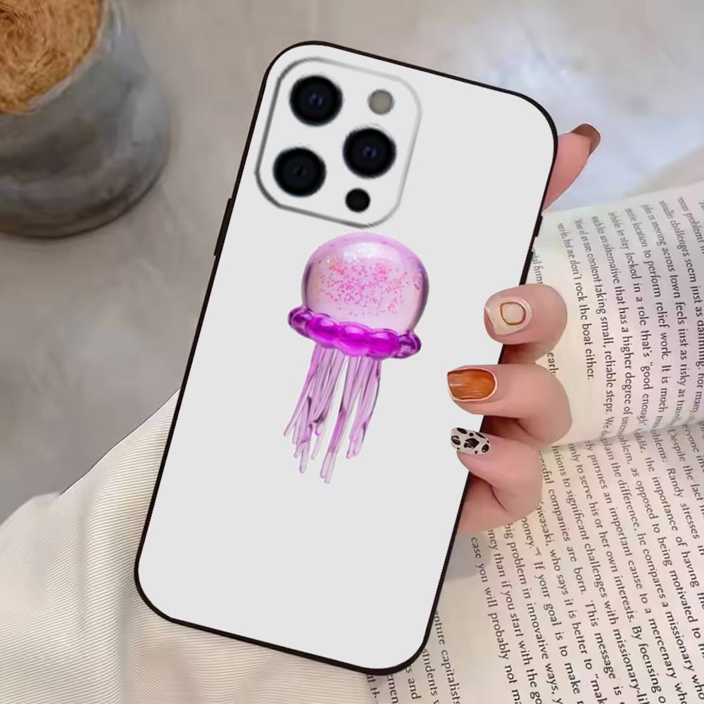 Fashion Pink J-jellyfish Phone Case For iPhone 17,16,15,14,13,12,11 Plus,Pro Max,XS,Soft Silicone Black Cover