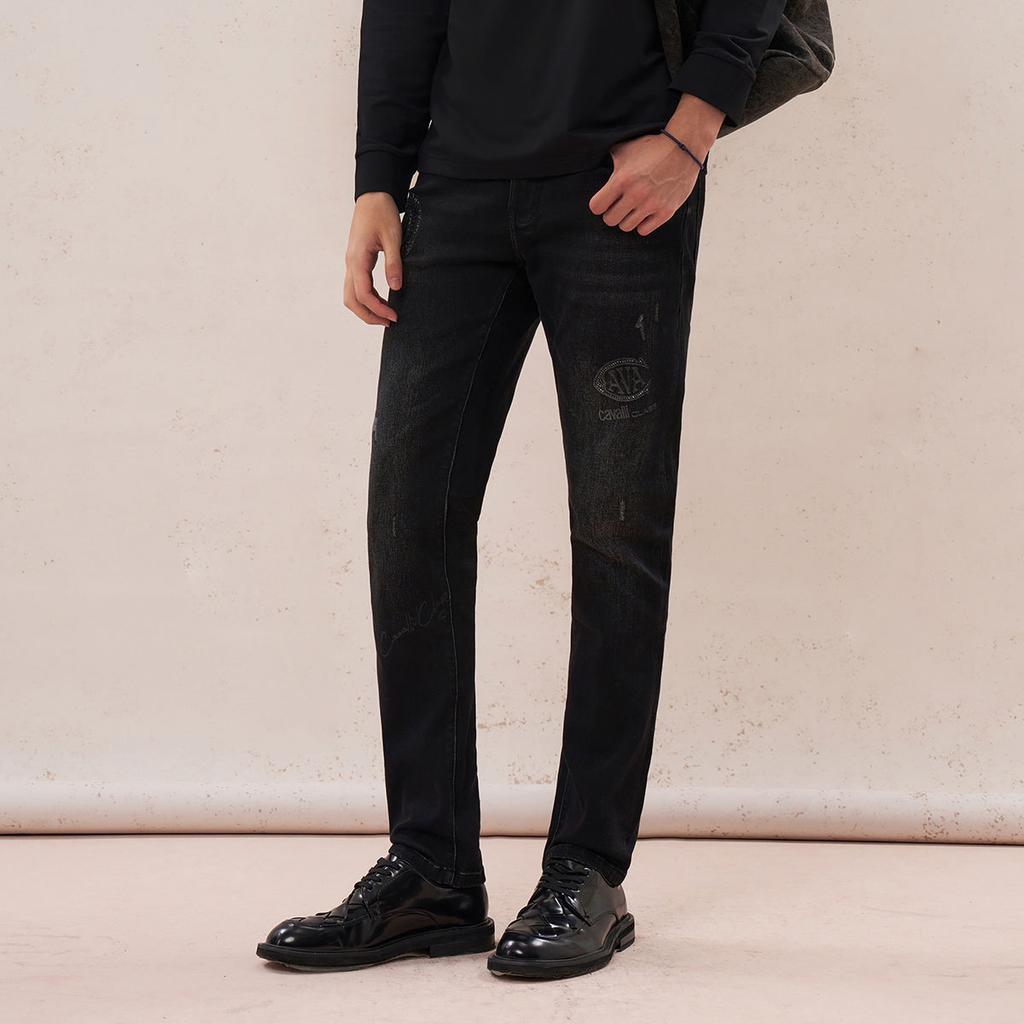 Skin friendly and comfortable retro pattern Spring outfit exquisite hot pressed diamond handsome commuting men's straight leg jeans