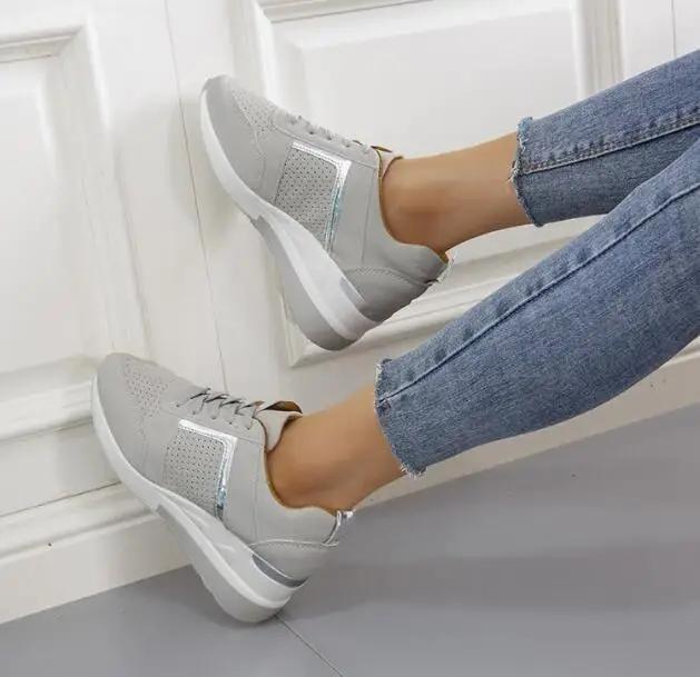 Модная женская обувь 2024 года, летняя повседневная обувь на танкетке и платформе, женская спортивная обувь на шнуровке, женская обувь больших размеров, нескользящая, дышащая
