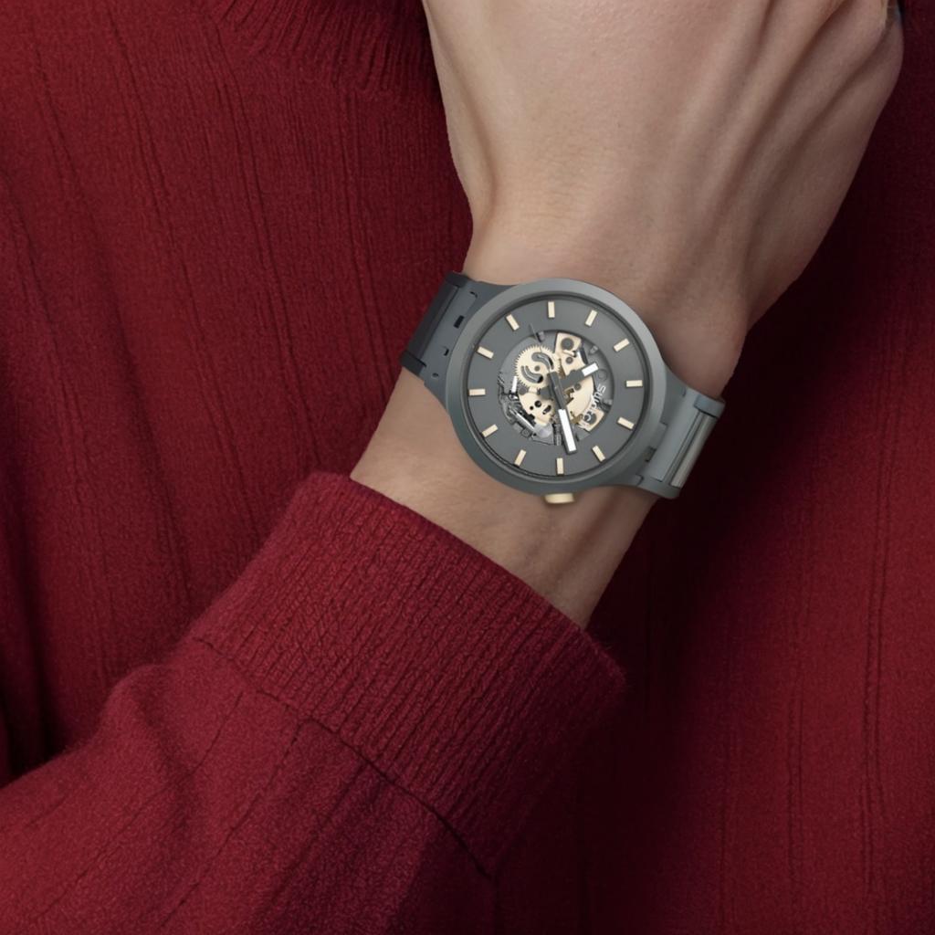 Swatch Мужские часы с кварцевым механизмом, водонепроницаемость 30 метров, швейцарские часы, 47 мм, скелетонизированный циферблат, корпус из биоисточника, силиконовый ремешок SB05M102