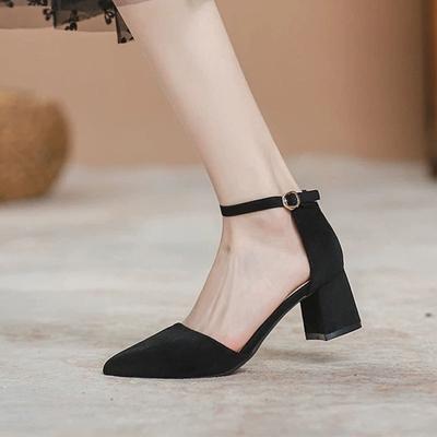 Профессиональные остроносые туфли на высоком толстом каблуке, туфли-лодочки на среднем каблуке, фея фея стиль, весна, новая сумка на носке, сандалии