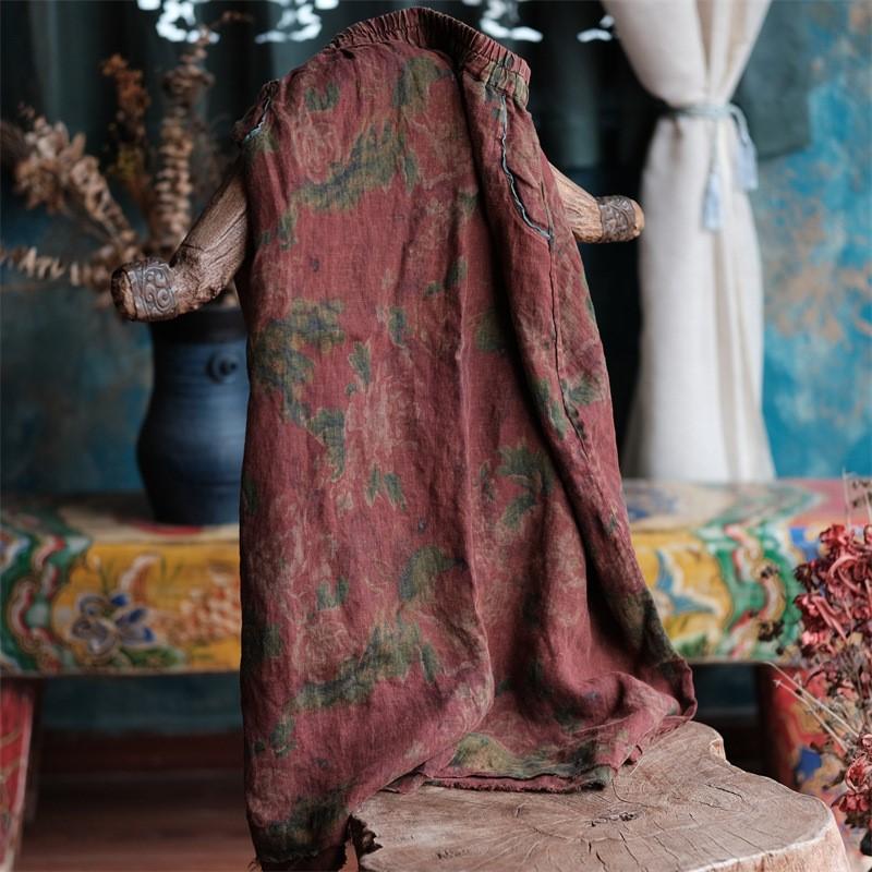 Johnature Осенняя женская льняная юбка с эластичным поясом, модная винтажная юбка в китайском стиле с принтом в стиле ретро