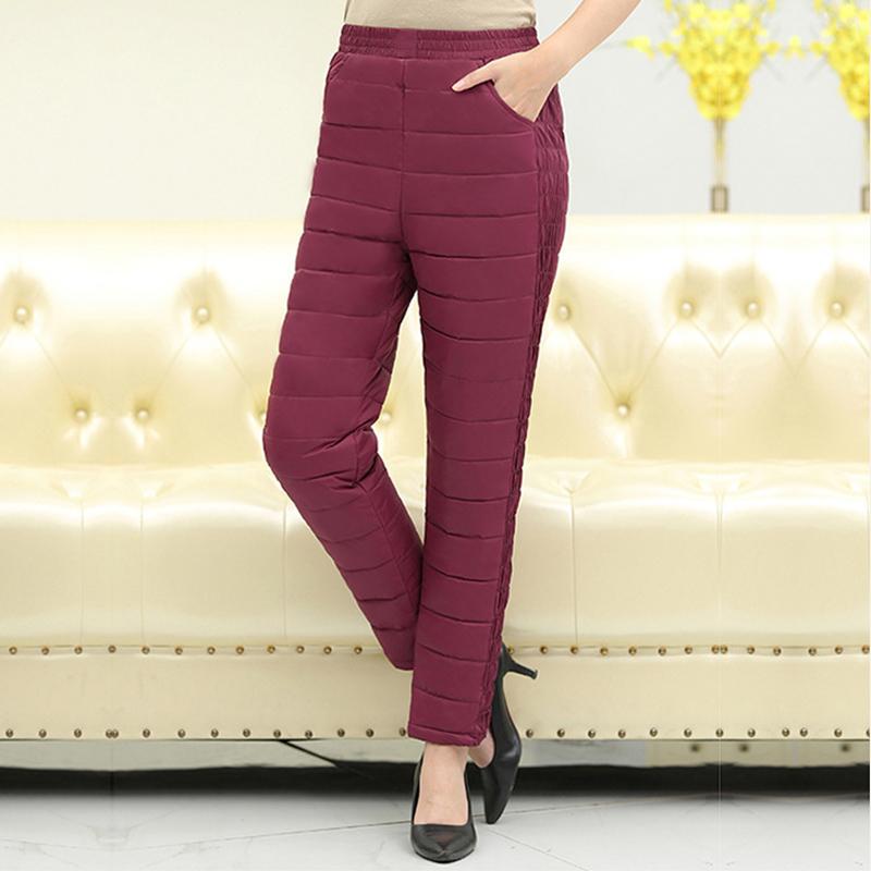 Теплые зимние утепленные брюки для мам среднего и старшего возраста L ~ 5XL, пуховые брюки, женские теплые брюки большого размера с высокой талией
