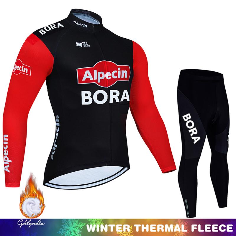 Winter Warm Cycling Clothing Set Thermal Fleece Men's UCI BORA Bib Man Set Outfit Mountain Bikes Clothing Bike Sportswear Long Sleeve