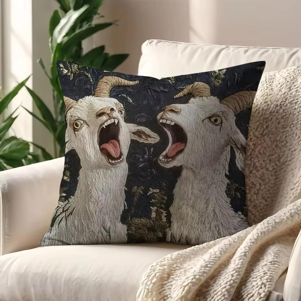 PC Spooky Goat Face D Cushion Cover Nordic Simplicity Print for Home Office Coffee Shop Car Sofa Pillow Decor