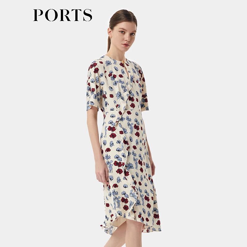 PORTS 2024 S/S White Blue Print A-line Midi Dress