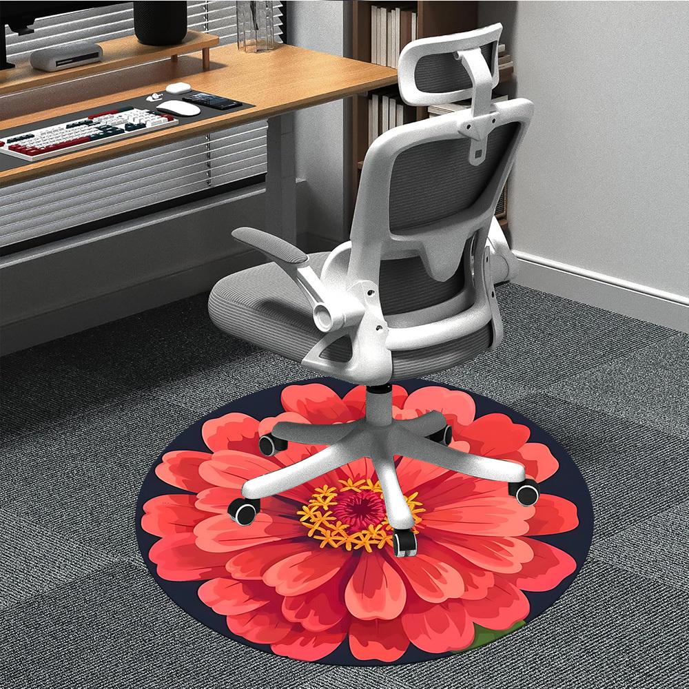 1PC Zinnia flower Office Round Rug, Non slip, Soft and Durable Office Rug for Interior Decoration, Perfect for Office
