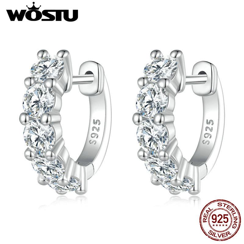 WOSTU Серьги-кольца из серебра 925 пробы, 2,0 карата, цвет D, VVS1, EX, муассанит, 3,5 мм, круглая огранка, с платиновым покрытием