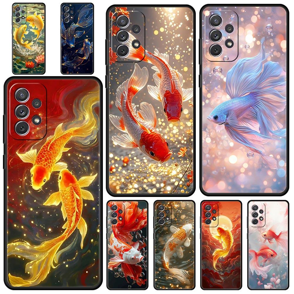 Чехол для телефона "Золотая рыбка плывет" для Samsung Galaxy A55 A35 A15 A14 A13 A25 A54 A51 A71 A72 A73 A32 A52 A41 5G Мягкий TPU Чехол Capas