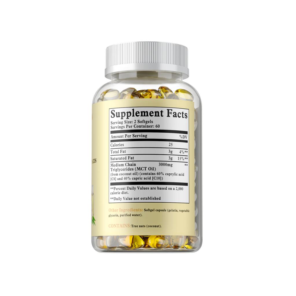 MCT Oil 3000mg from Coconut Oil 120 Softgels — C8 C10 Fatty Acids, Daily Wellness, Nutritional Support