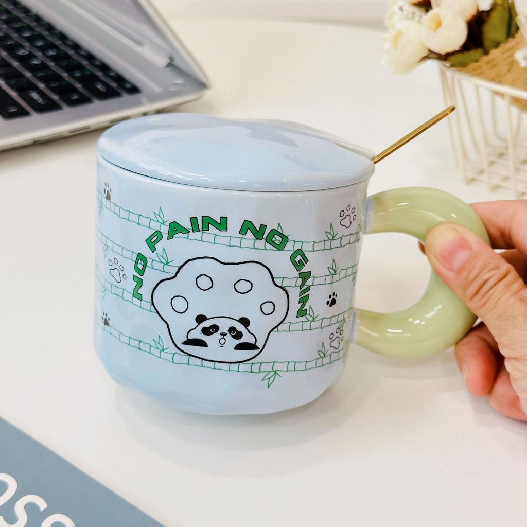 Couple with Cover Spoon Mug Cute Kitten Cartoon Large Capacity Set Souvenir Ceramic Cup Office Cup