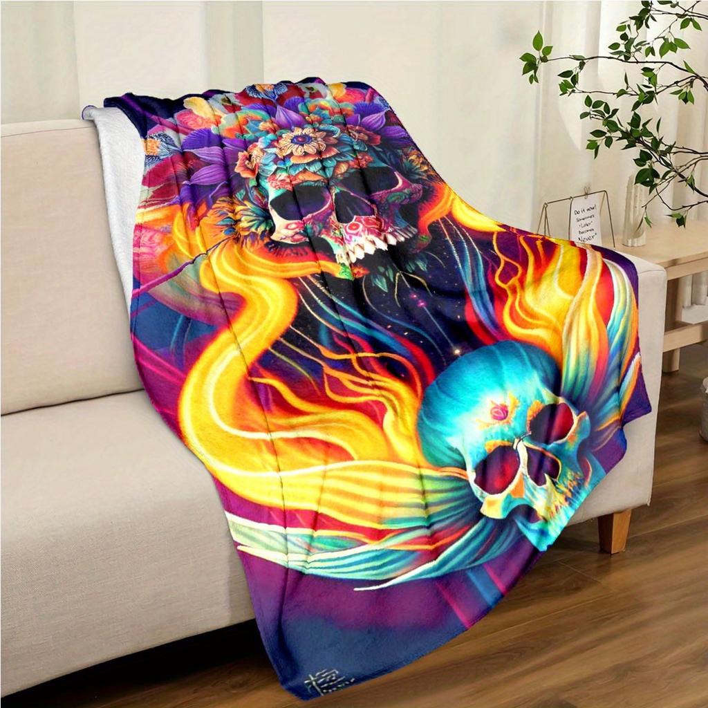 1 Piece Blanket Two Skeletons Car Interior Blanket Suitable For All Seasons Cozy Warm Soft Blanket Suitable For Sofa Bed Travel Camping Living Room
