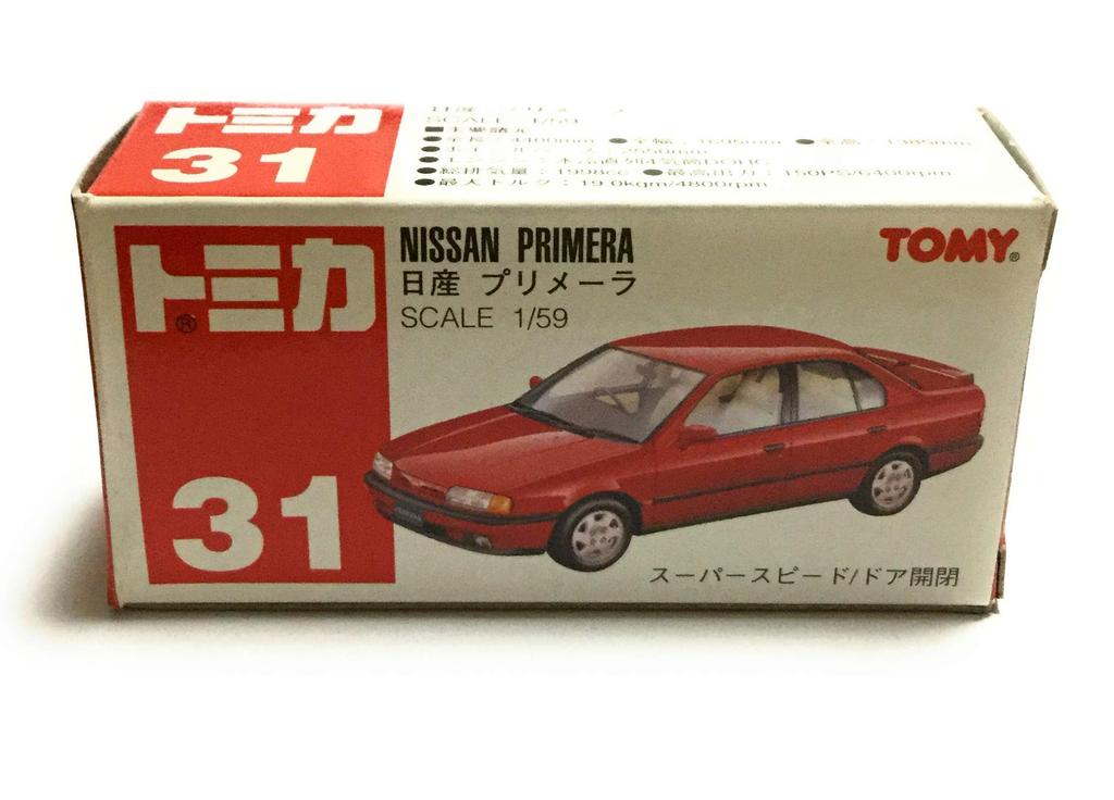 Tomica Red Box 31 Nissan Primera Scale Red TOMY Logo 1/59