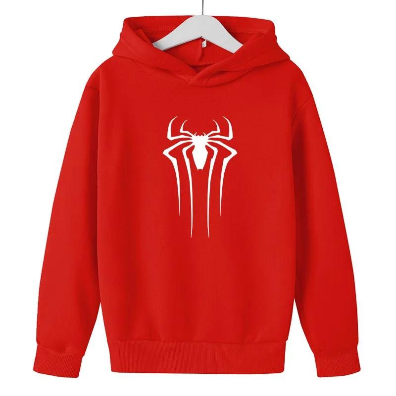Детская толстовка с капюшоном, модная для мальчиков и девочек, с принтом паука, свободная детская флисовая толстовка-пуловер, 2-14 лет
