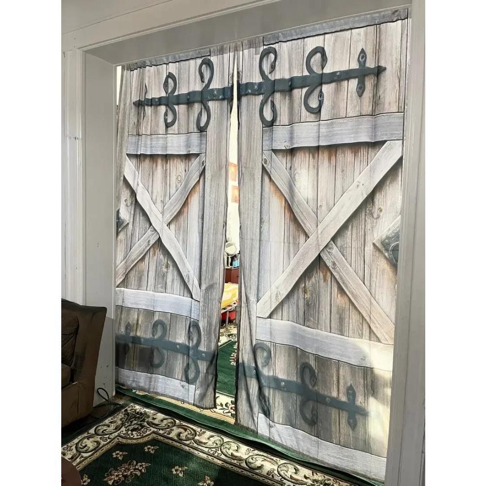 2 панели деревенские шторы винтажные деревянные двери напечатанный карниз для штор карманное окно обработка для спальни офиса кухни гостиной