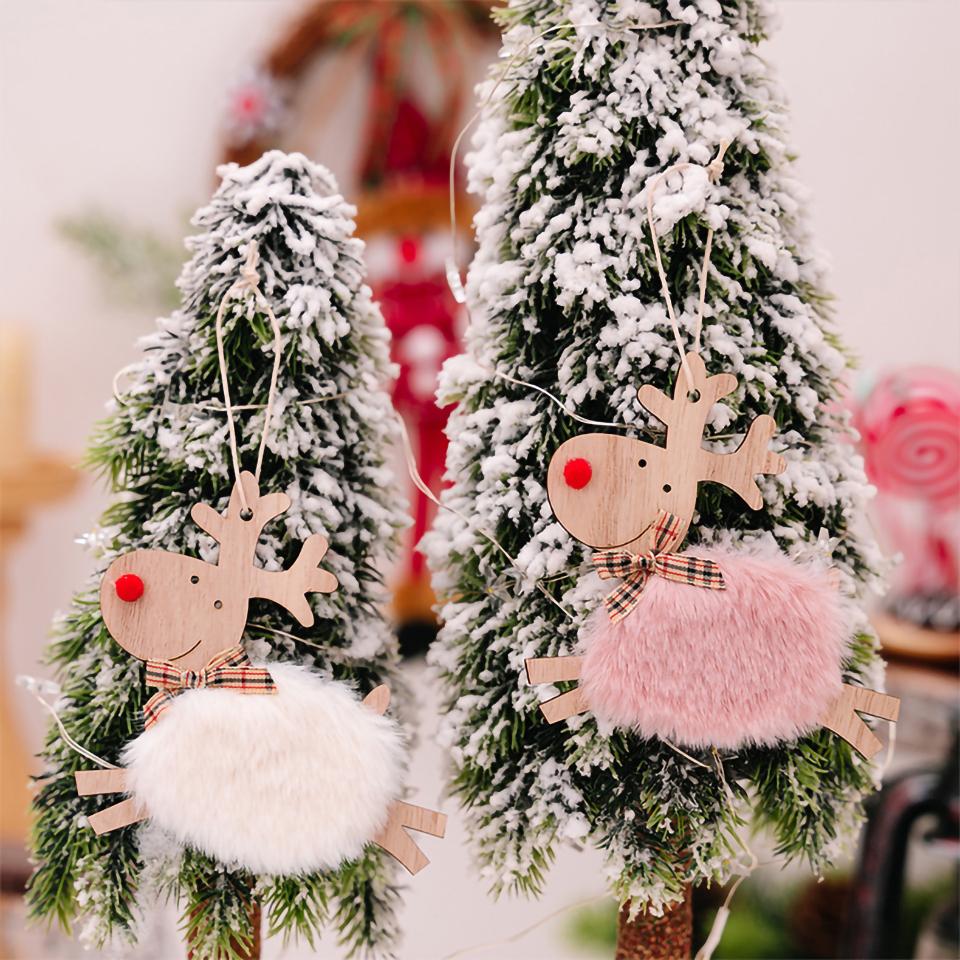 Рождественский лось, подвесное украшение, подарки, деревянный олень, плюшевые подвески, декор для рождественской елки