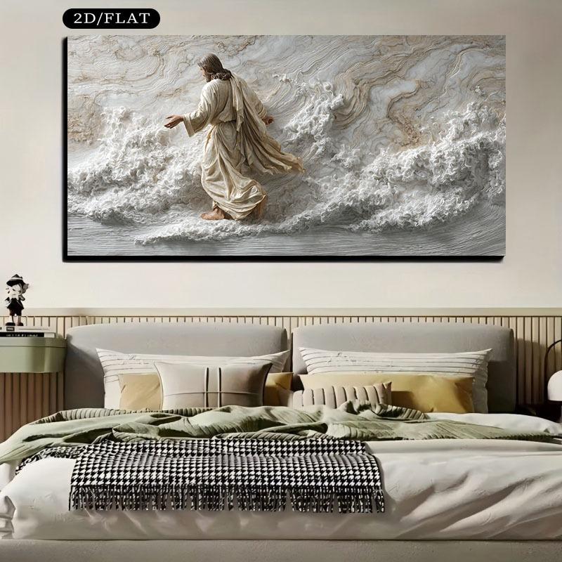 Christ Walking on Water Story Canvas Painting Frameless Wall Decor, Suitable for Living Room, Bedroom, Church Events - Spiritual Wall Art Gift