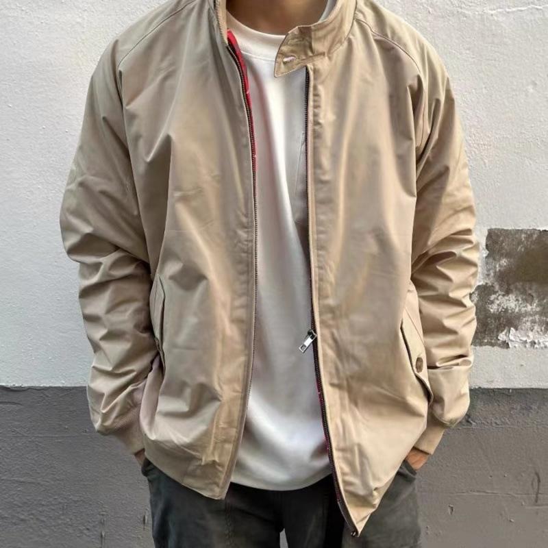 Jacket Retro Casual Workwear Spring Autumn Jacket Khaki Stand Collar Motorcycle Windproof