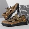 Large Size Leather Sandals Men'S Breathable Elastic Mesh Shoes Outer Wear Driving Cowhide Hole Beach Shoes