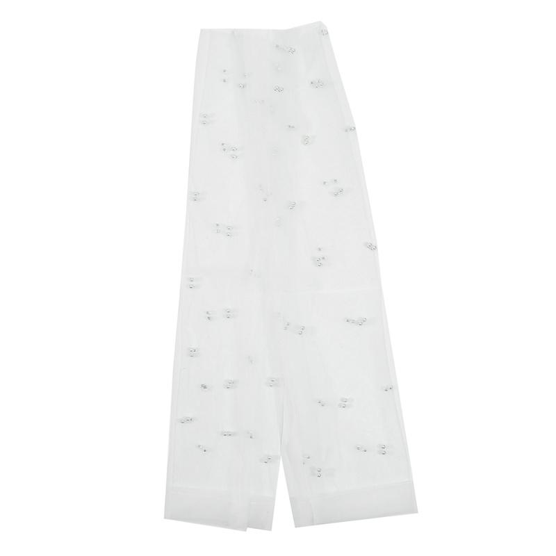 White Tulle Gloves Wedding Pearl Long Bridal Sheer Sleeves Elbow Length Lace Fingerless Gloves Mesh Dress Arm Gloves for Brides Costume Dance Party