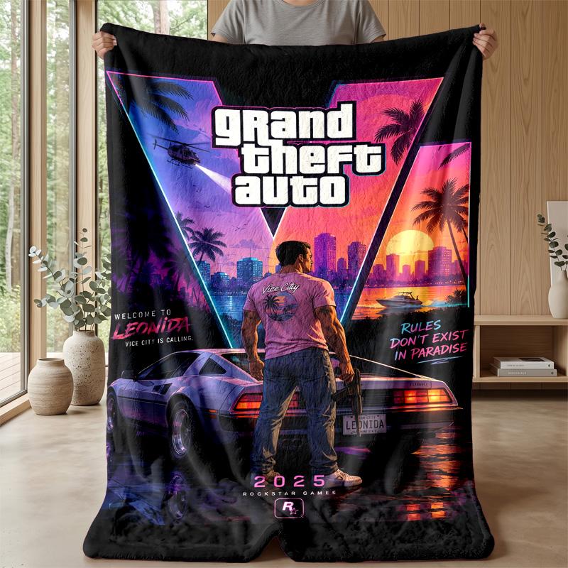 GTA Cozy Flannel Blanket, Comfortable Warm Throw Blanket for Bedroom Sofa Home Use