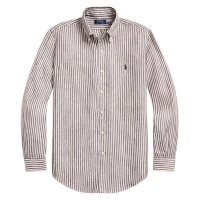 Polo Ss24 Полосатая Рубашка Свободного Кроя с Заостренным Воротником Однобортная с Длинным Рукавом Мужские рубашки Шоколадный MNPOWOV16823636-200