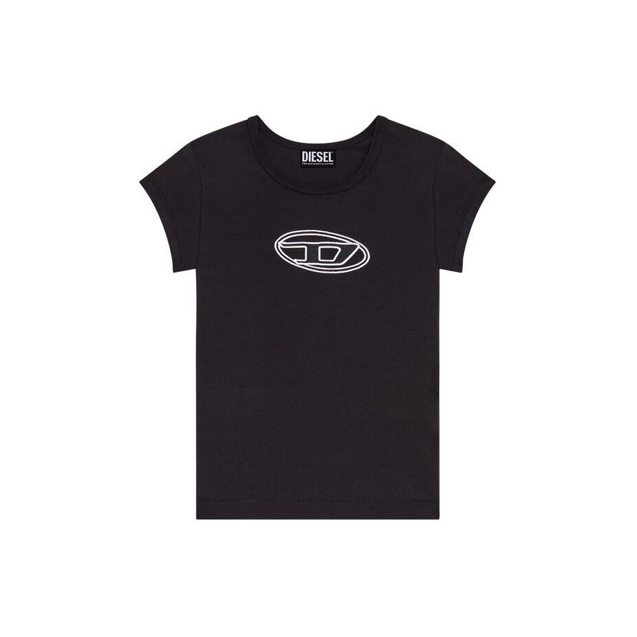 Diesel Oval-D Series Hollow Logo Pattern Slim Fit Round Neck Short Sleeve T-Shirt Women T-Shirts Black A062680AFAA9XX