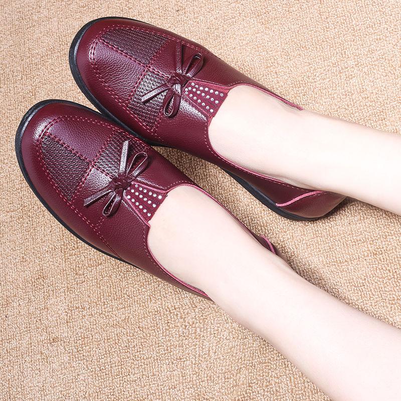 Women's Ladies Female Woman Mother Shoes Flats Genuine Leather Loafers Mixed Colorful Non Slip On Plus Size 35-41