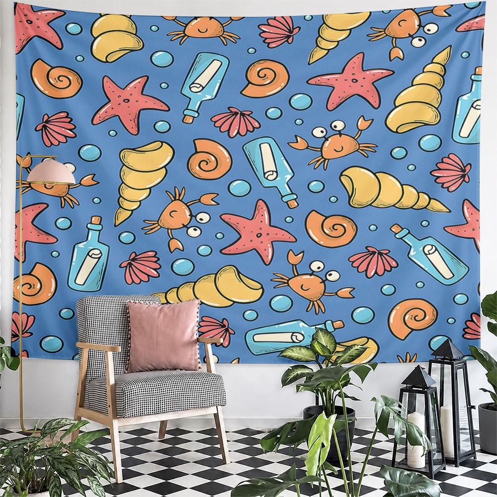"Colorful Sea Creatures and Shells Pattern" Pattern Wall Hanging Tapestry Decorative Tapestry Home Decor for Bedroom and Living Room