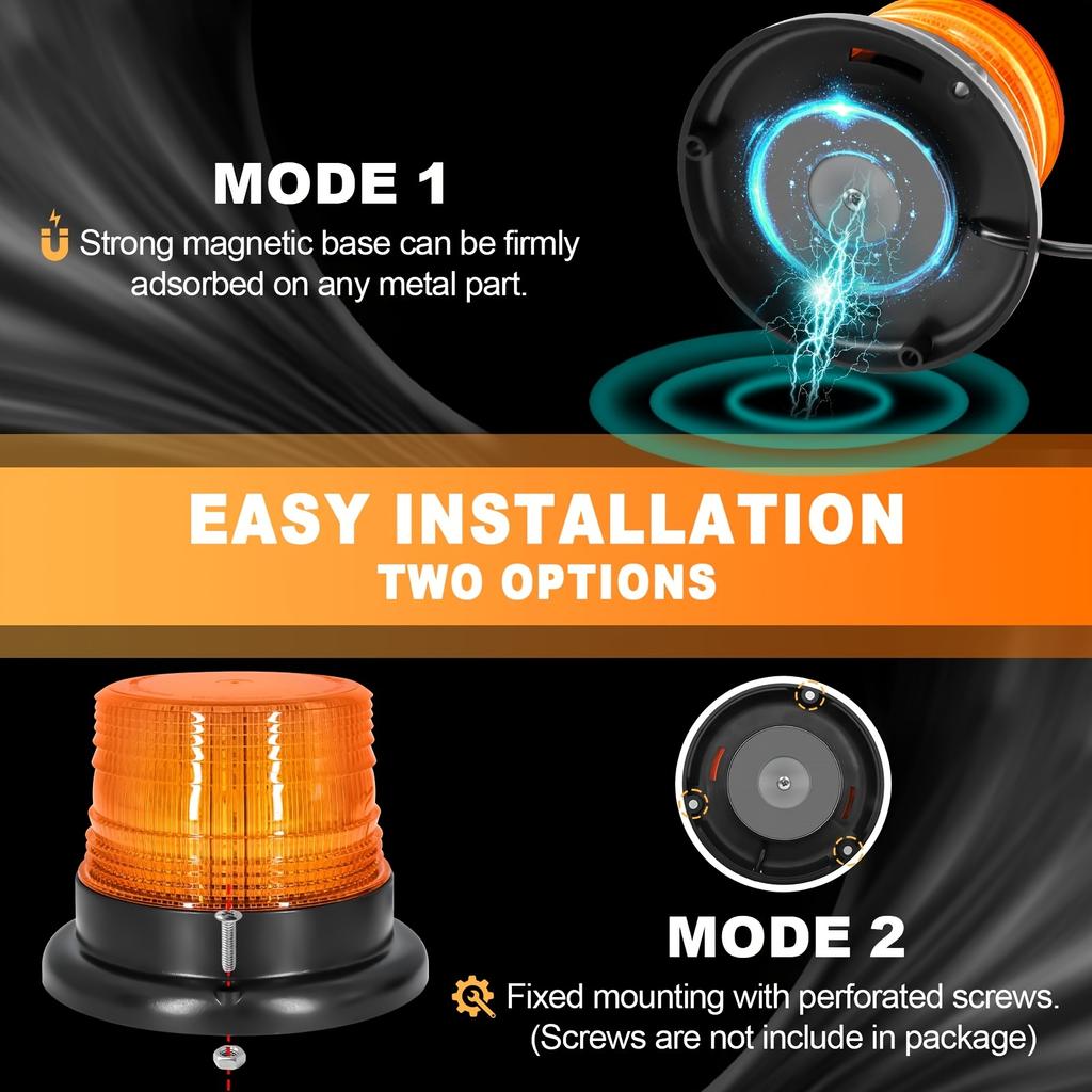 Amber LED Strobe Warning Lights, Emergency Flashing Beacon Light with Magnetic for Vehicle Truck Tractor Golf Carts UTV Car Bus