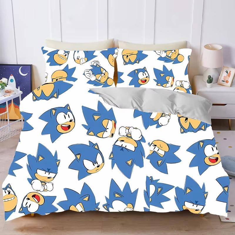 Anime S-Sonic Bedding Set Cartoons Hedgehogs Duvet Cover Pillowcase 3D Printed Quilt cover For children Adult boys and girls
