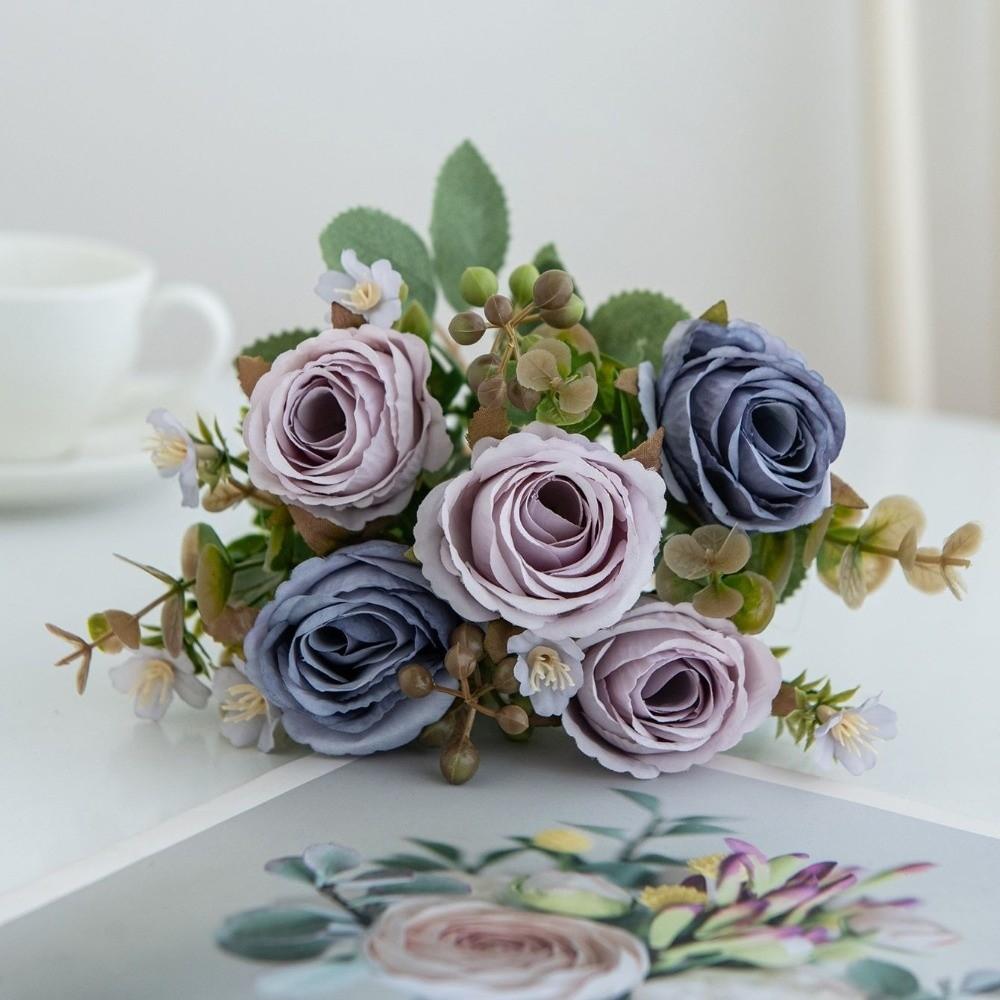 Embroidered Ball Simulation Flower Bundle Design Artificial Flower Lifelike Silk Rose Party Decor