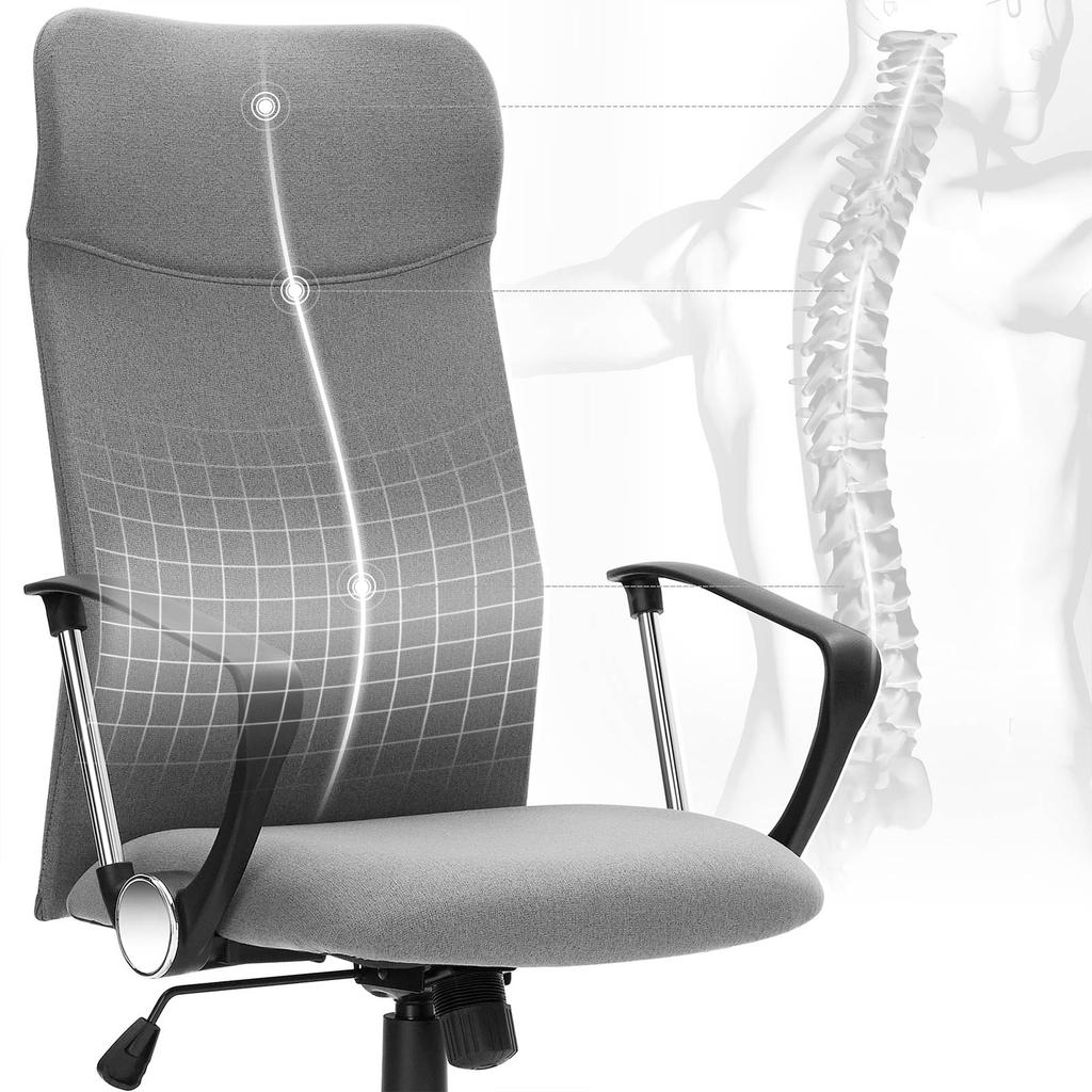 SONGMICS OBN034G01 Office Chair Ergonomic Swivel Chair Padded Seat Fabric Cover Height-Adjustable and Tiltable up to 120 kg Load Capacity Grey