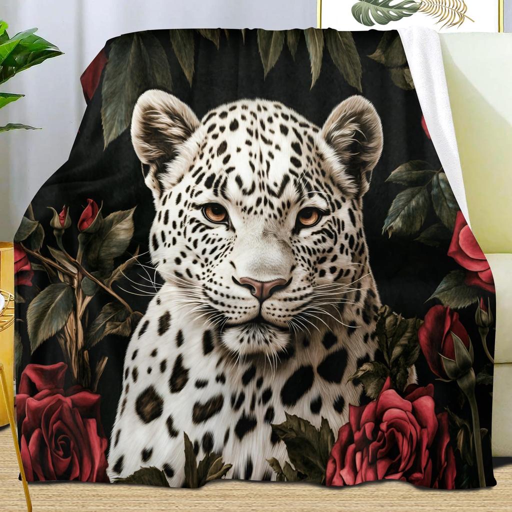 Leopard Print Blanket,Wild Animal Cheetah Throw Blanket,Flower Fleece Blanket for Couch Bed Sofa,Soft Warm Fuzzy Flannel Blanket