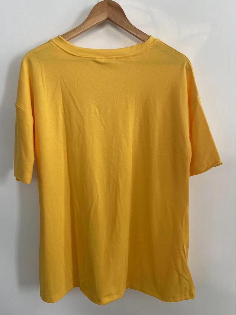 Европейский и американский женский летний однотонный свободный топ из хлопка с V-образным вырезом