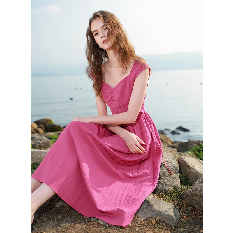 Sancai French Style Textured Square Neck A-Line Maxi Dress