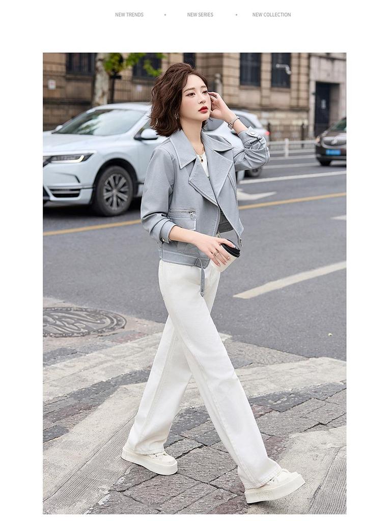 Женская приталенная корейская мотоциклетная кожаная куртка Весна 2025 - Модная, Молодящая Повседневная Верхняя одежда (ZH1176)