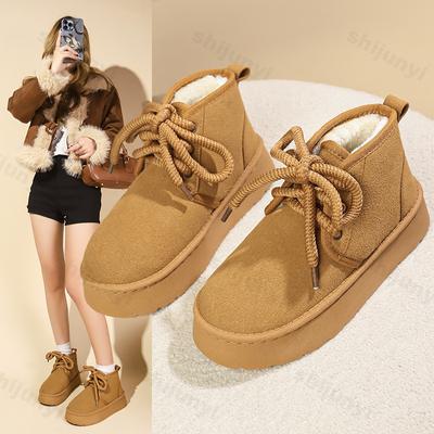 Мода 2024 года, новые женские зимние ботинки, теплые плюшевые бархатные ботинки для снега, модные мягкие зимние кроссовки на шнуровке, удобные хлопковые короткие ботинки