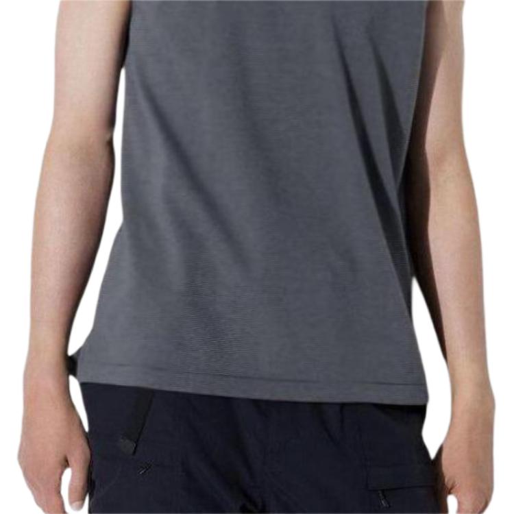 Uniqlo Мужской топ-майка AIRism с сетчатой вставкой, в полоску, прямого кроя, с круглым вырезом, Цвет: Темно-серый 470934-08