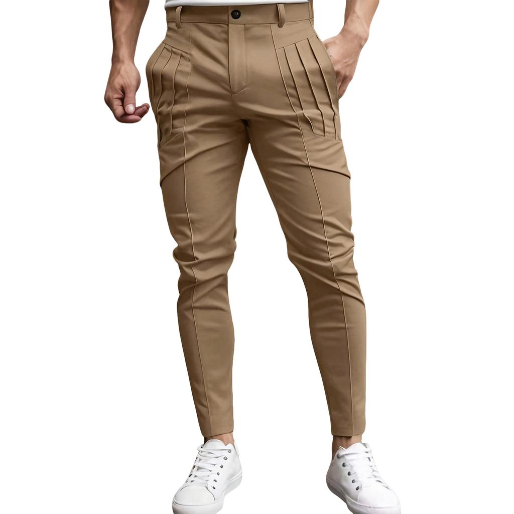 Men's Suit Pants Business Stretch Slim Fit Dress Pants Solid Color Casual Pants,Bag Fold Design For Casual And Slim Fit