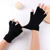 1 Pair Black Half Finger Gloves Women Men Woolen Yarn Knitting Gloves Solid Color Elastic Warm Riding Sport Workout Mittens