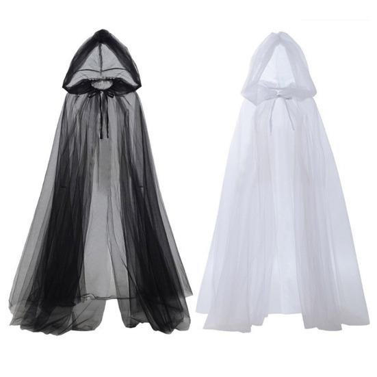 Хэллоуинский марлевый плащ с капюшоном для взрослых, прозрачный сетчатый плащ с капюшоном в полный рост, костюм ведьмы для косплея на ренессансную средневековую вечеринку