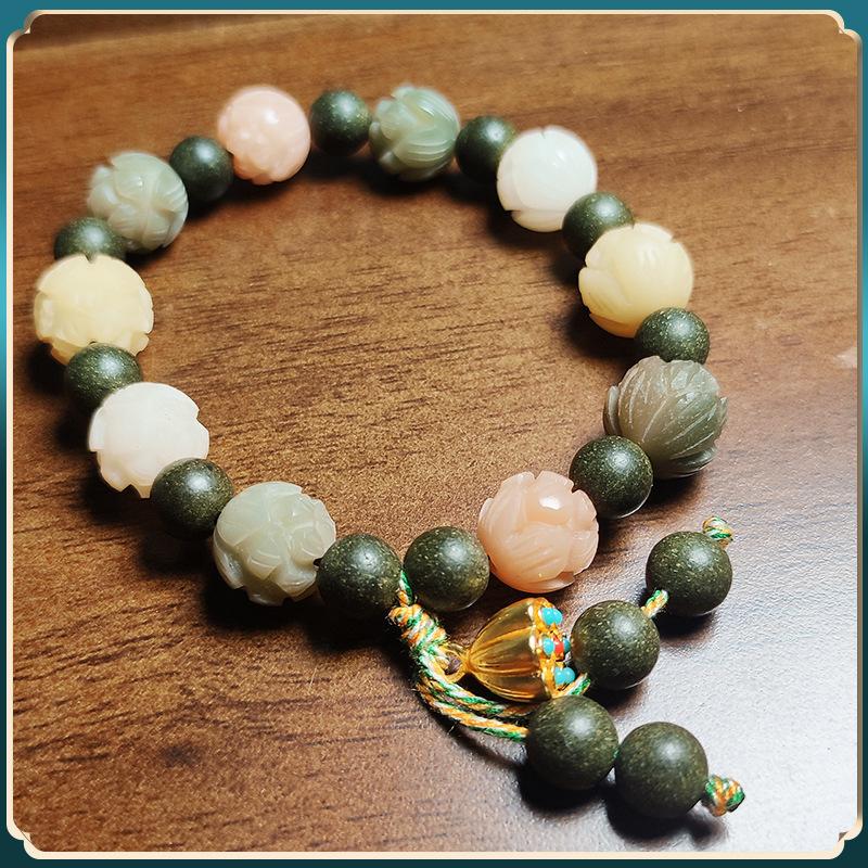Lotus Bodhi Chinese Medicine Bracelet for Wealth and Peace, Multi-treasure for Friends, Wealthy, Natural Medicinal Fragrance, Mixed Fragrance Bead