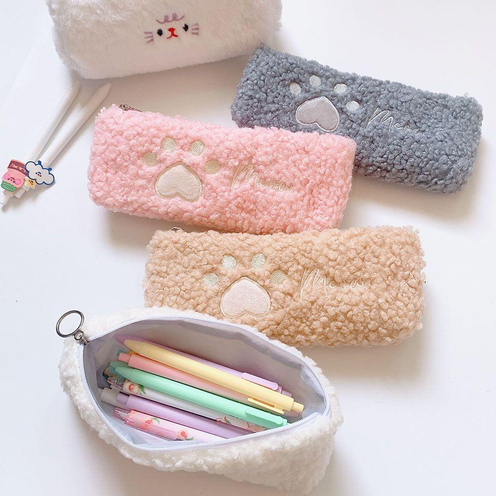 Large Capacity Stationery Organizer Plush Pencil Case Cute Cosmetics Pouch