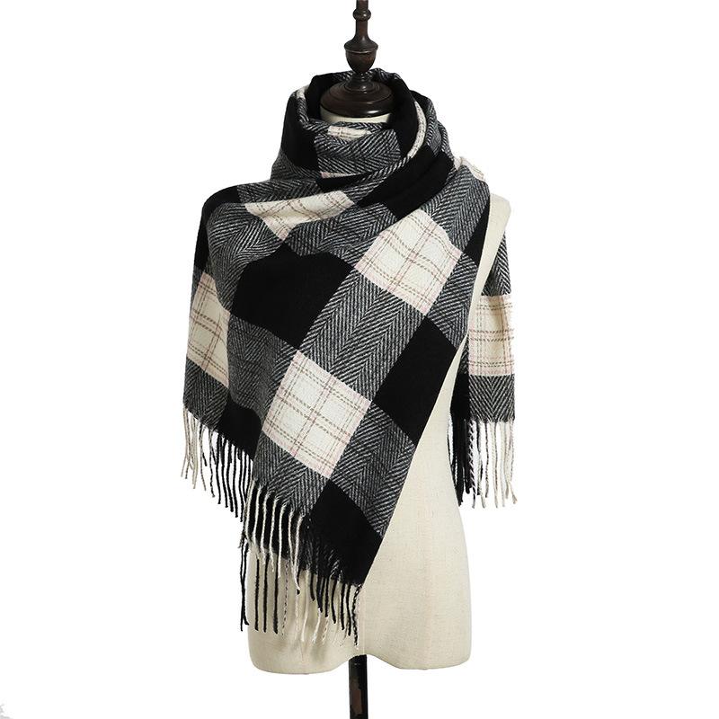 Knitted scarf women's British warm imitation cashmere shawl plaid scarf 2025 autumn and winter new