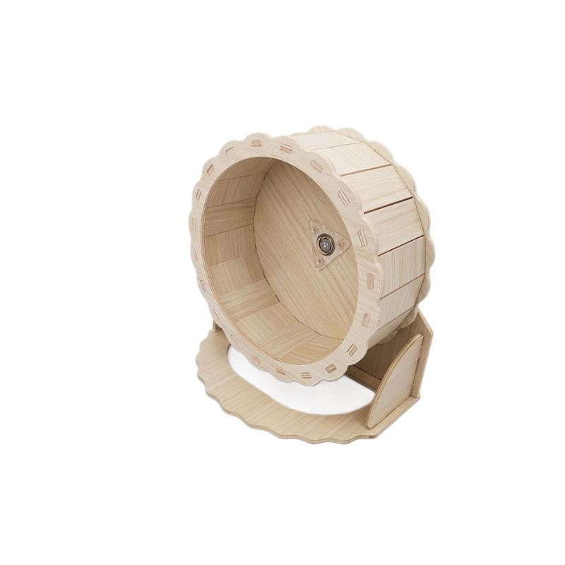Solid Wood Silent Running Wheel for Hamsters and Hedgehogs - Golden Hamster Toys, Wooden Roller