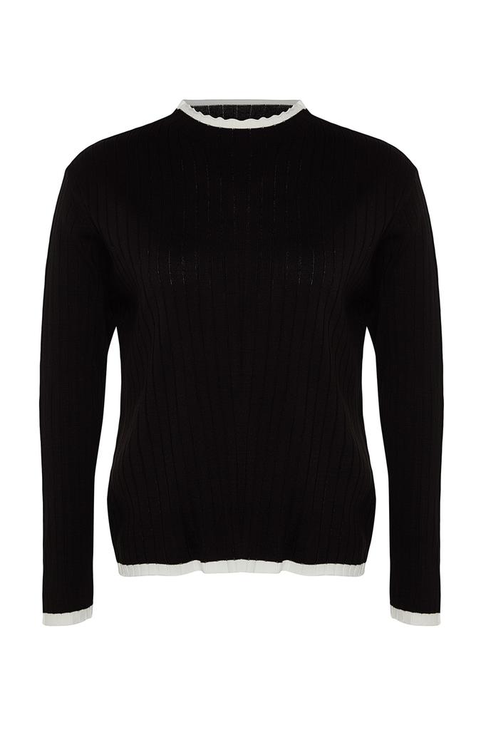 Women's Fashion New Plus Big Size Sweater Black Stripe Detailed Knitwear Sweater