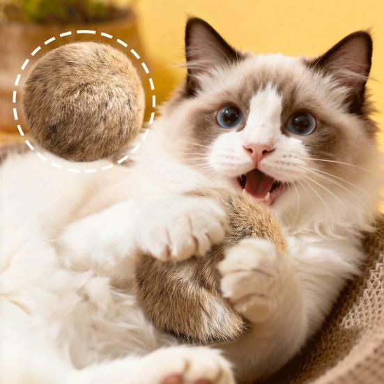 Игрушка для кошек Мячик из искусственного меха под кролика с ароматом кошачьей мяты Для игры и тренировок в помещении Моющийся Игрушка-мячик с кошачьей мятой из искусственного меха